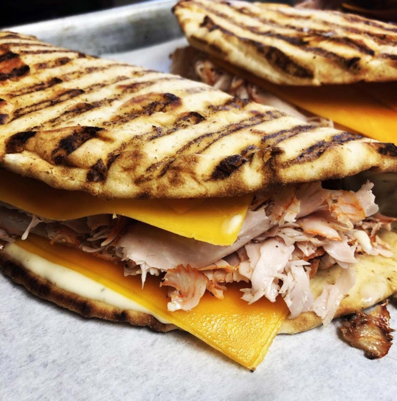 Turkey panini, bacon,blue cheese ,cheddar